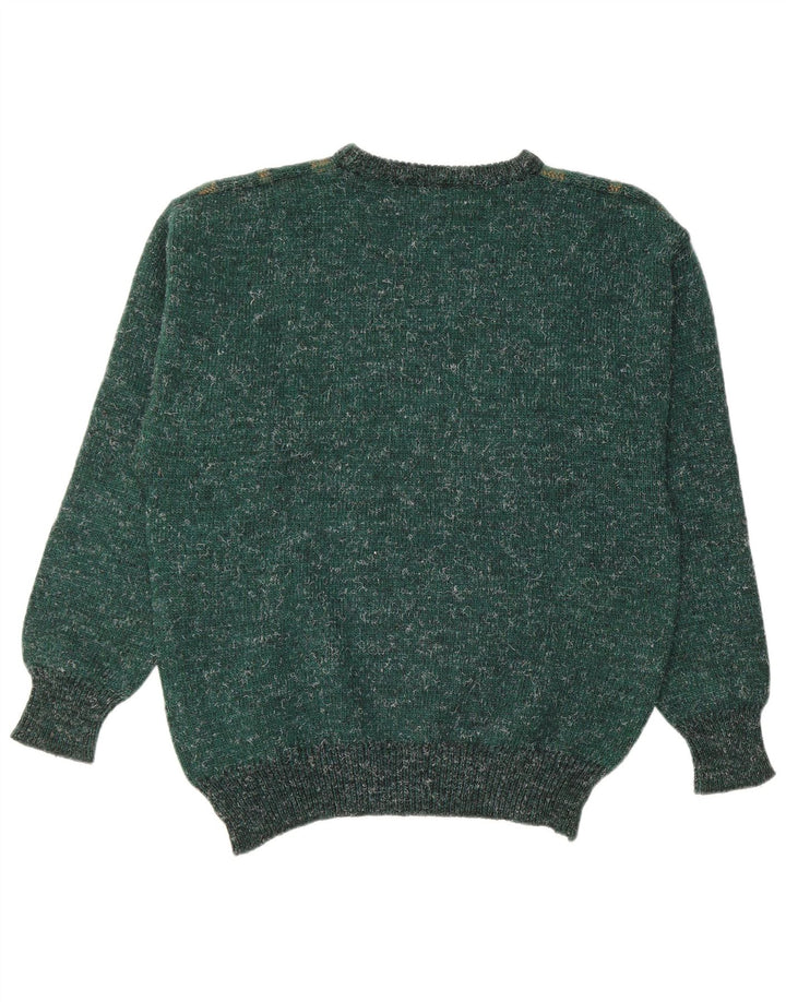 Maglione vintage da uomo girocollo IT 50 a righe verde medio