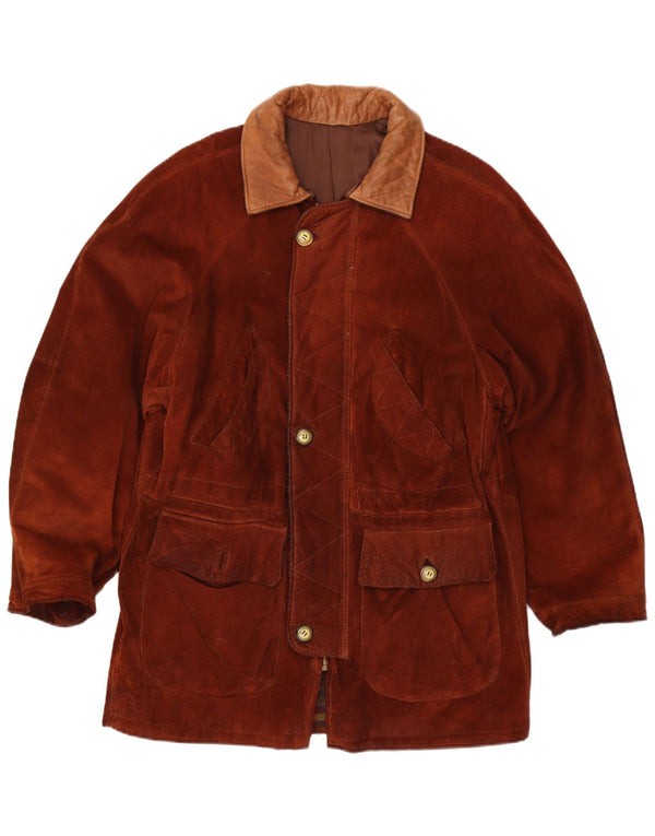 Giacca vintage in pelle scamosciata da uomo IT 54 2XL in pelle marrone