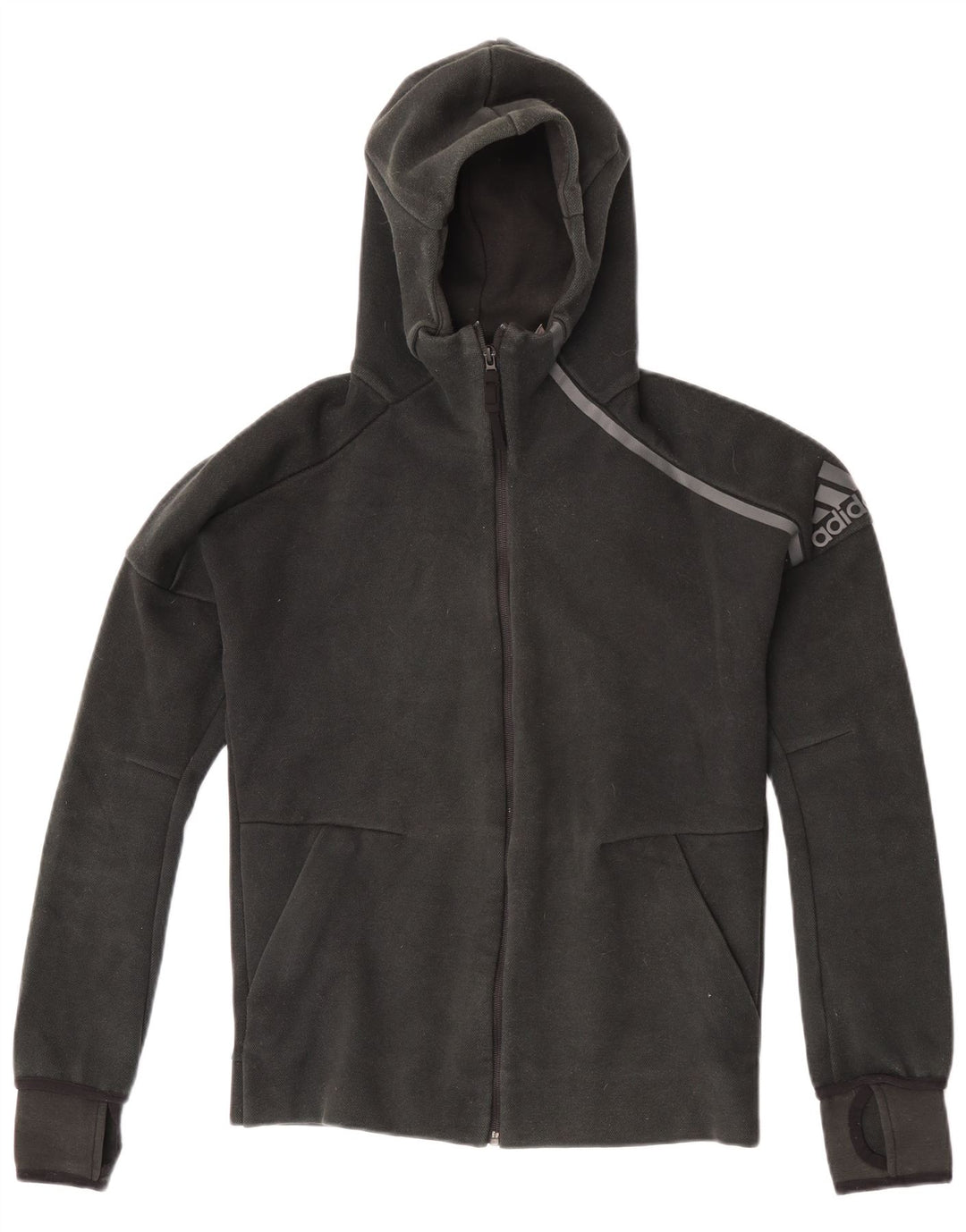 Maglione con cappuccio e zip grafica da uomo Adidas piccolo in poliestere nero