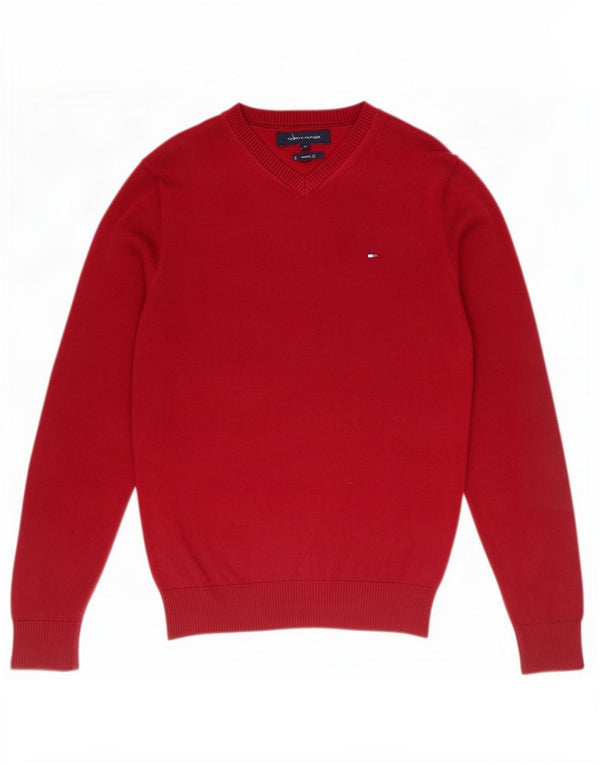 Maglione maglione con scollo a V da uomo Tommy Hilfiger XS cotone bordeaux