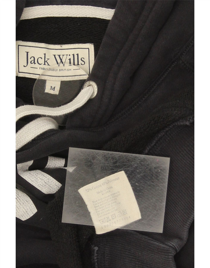 JACK WILLS Mens Graphic Hoodie Jumper Medium Black Cotton Vintage Jack Wills and Second-Hand Jack Wills from Messina Hembry 
