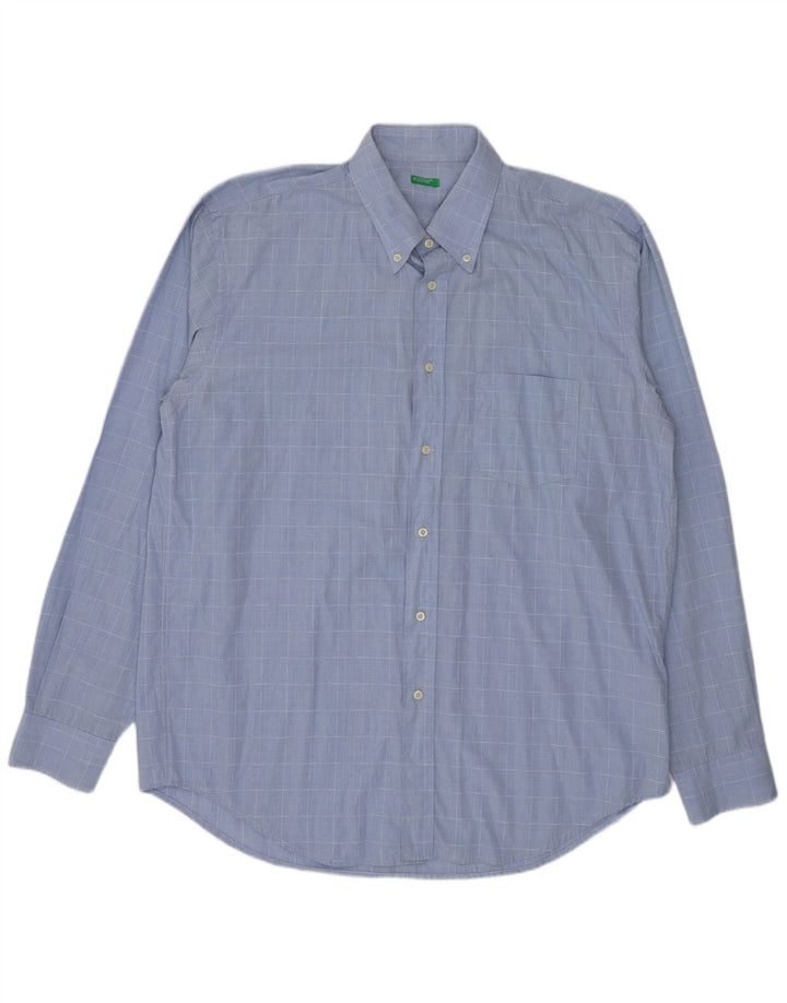 Camicia Benetton Uomo A Quadri Grandi Blu