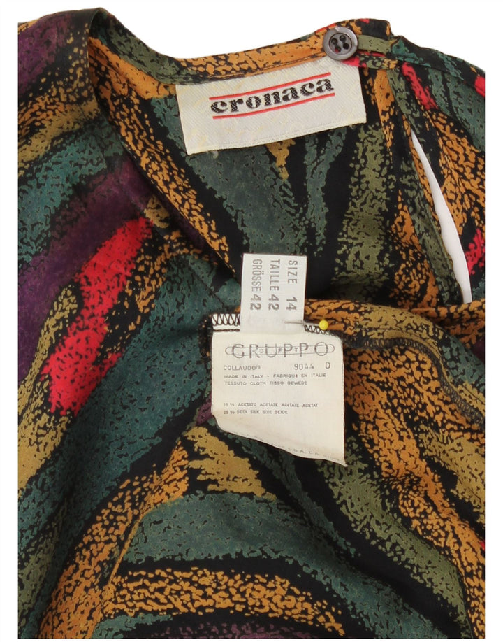 Top camicetta vintage da donna con motivo astratto UK 14 grande multicolore