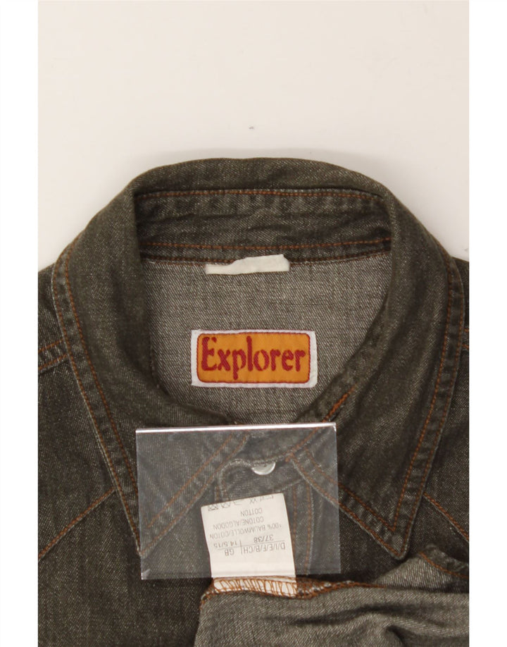 EXPLORER Mens Short Sleeve Denim Shirt Size 14 1/2 Small Grey Cotton Vintage Explorer and Second-Hand Explorer from Messina Hembry 