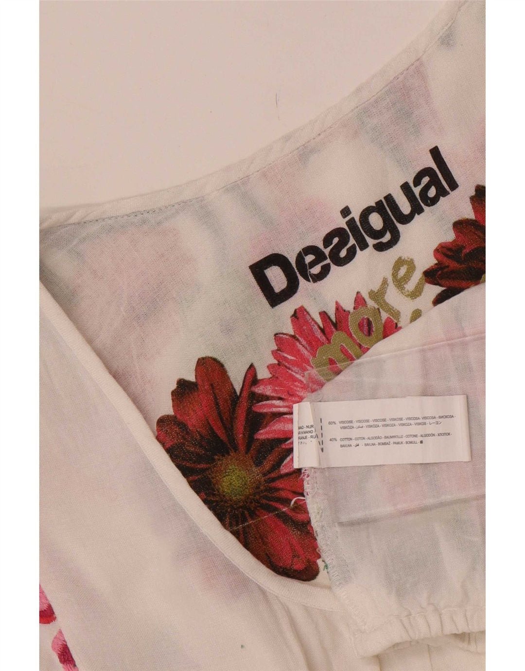 Desigual Donna Tunica Top UK 12 Viscosa floreale bianca media