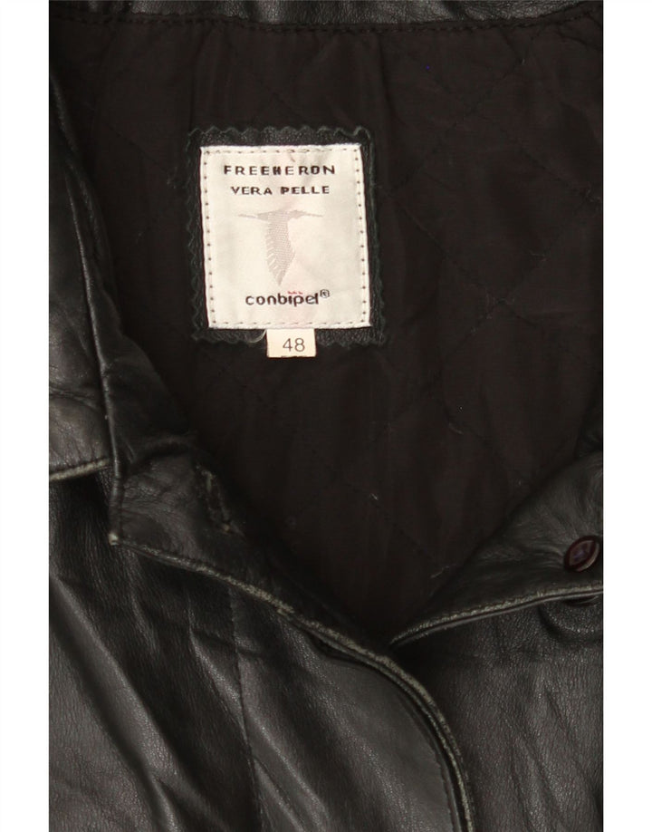 CONBIPEL Womens Leather Coat IT 48 XL Black Leather Vintage Conbipel and Second-Hand Conbipel from Messina Hembry 