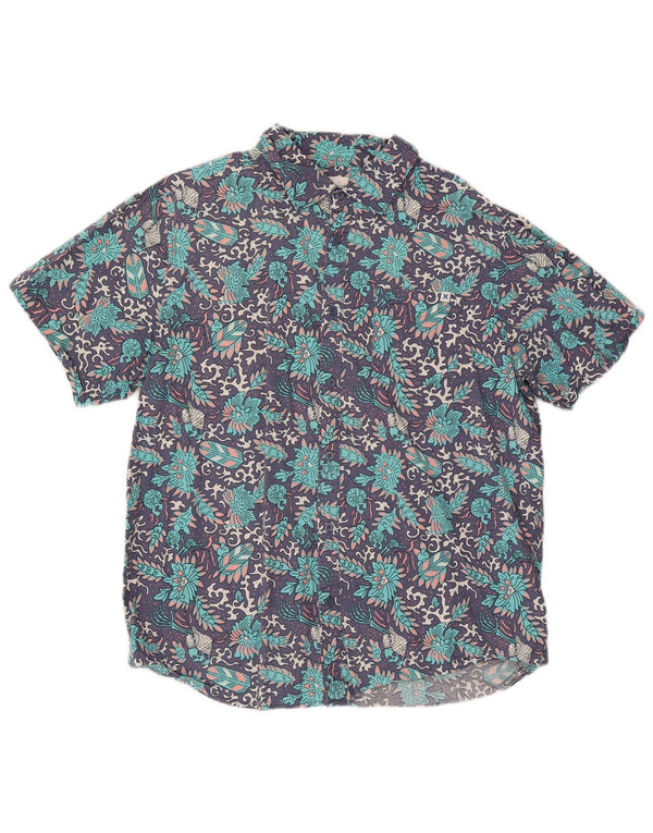 Camicia a maniche corte da uomo Hurley in cotone floreale blu grande