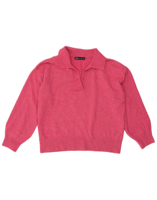 Maglione maglione oversize con collo a polo da donna Marks & Spencer UK 10 piccolo rosa