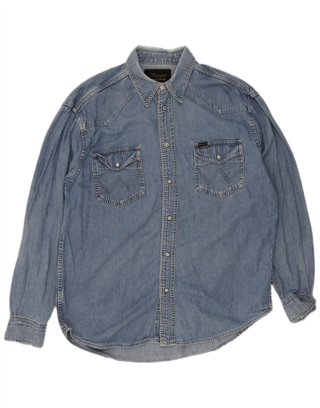 Camicia di jeans western da uomo Wrangler di grandi dimensioni in cotone blu