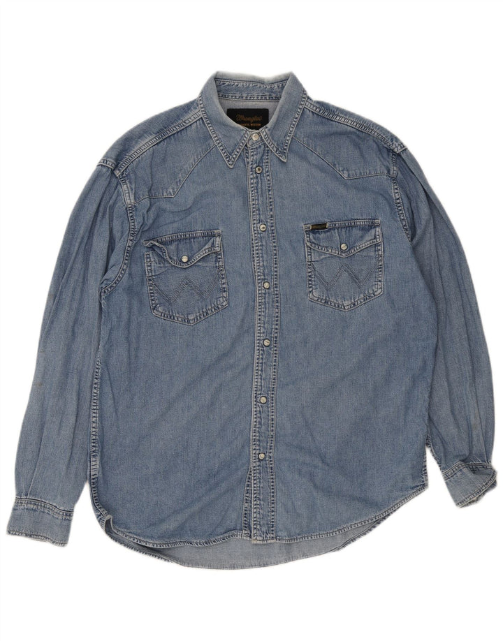 Camicia di jeans western da uomo Wrangler di grandi dimensioni in cotone blu