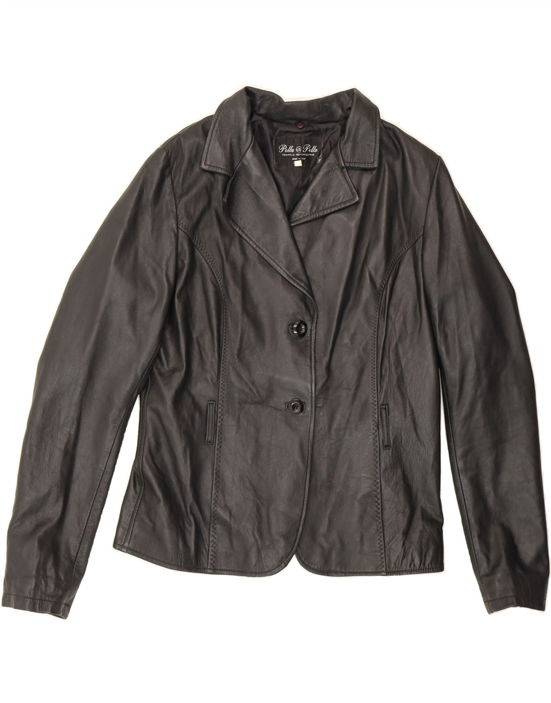 VINTAGE Womens 2 Button Leather Blazer Jacket IT 50 XL Black Leather Vintage Vintage and Second-Hand Vintage from Messina Hembry 