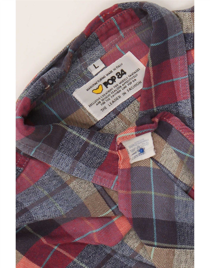 POP 84 Camicia da uomo in flanella di cotone a quadri multicolore grande