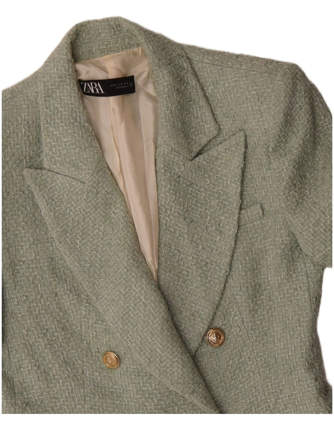 Giacca Blazer Doppio Petto da Donna ZARA UK 12 Acrilico Verde Medio