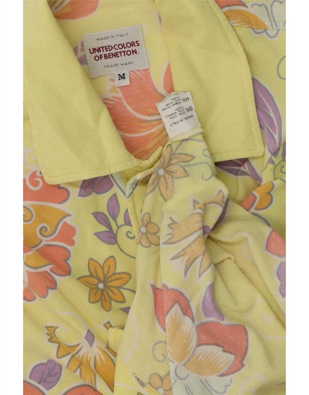 Polo Benetton da uomo vestibilità regolare in cotone floreale giallo medio