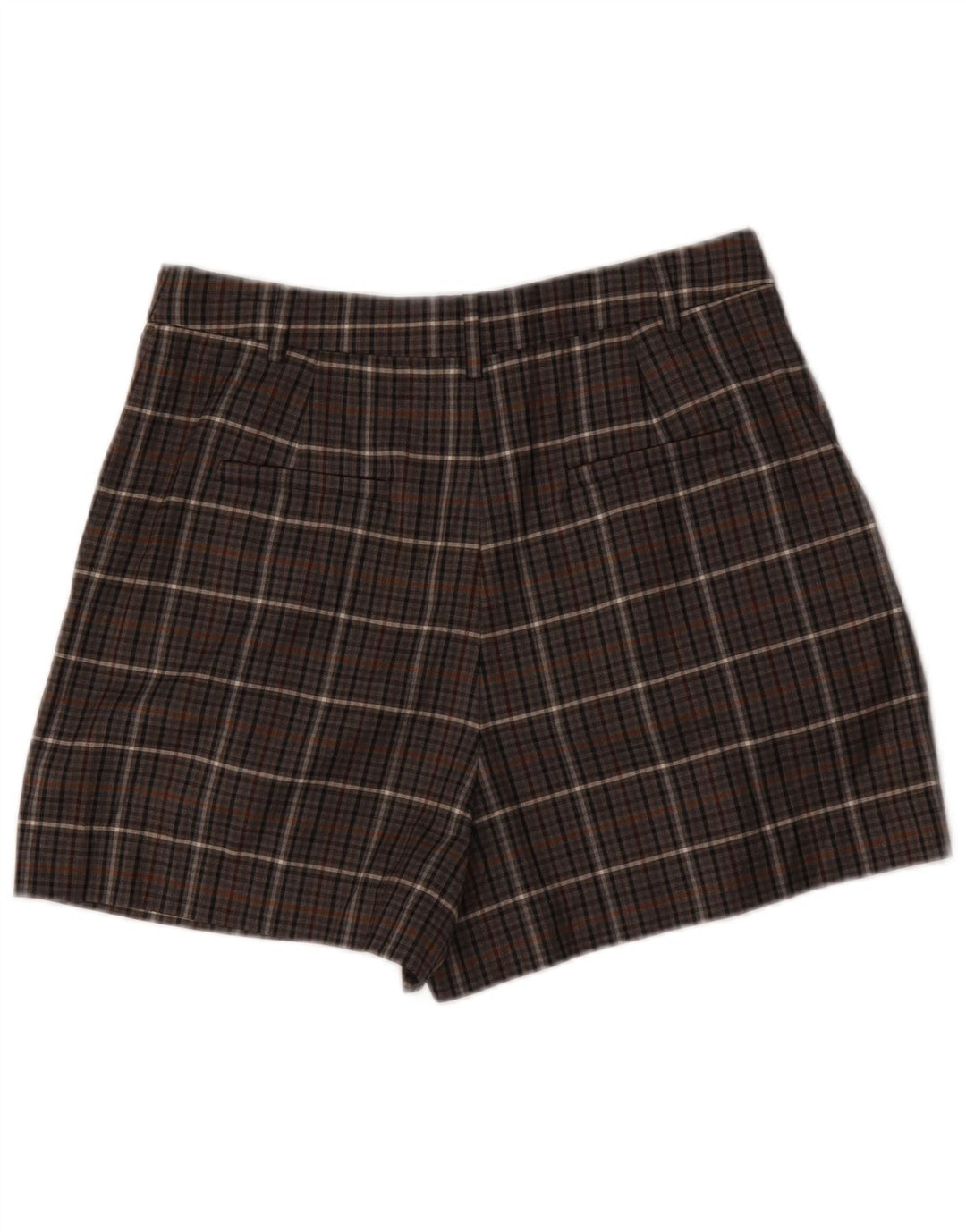 Pantaloncini chino a vita alta da donna Tibi W32 poliestere scozzese marrone medio