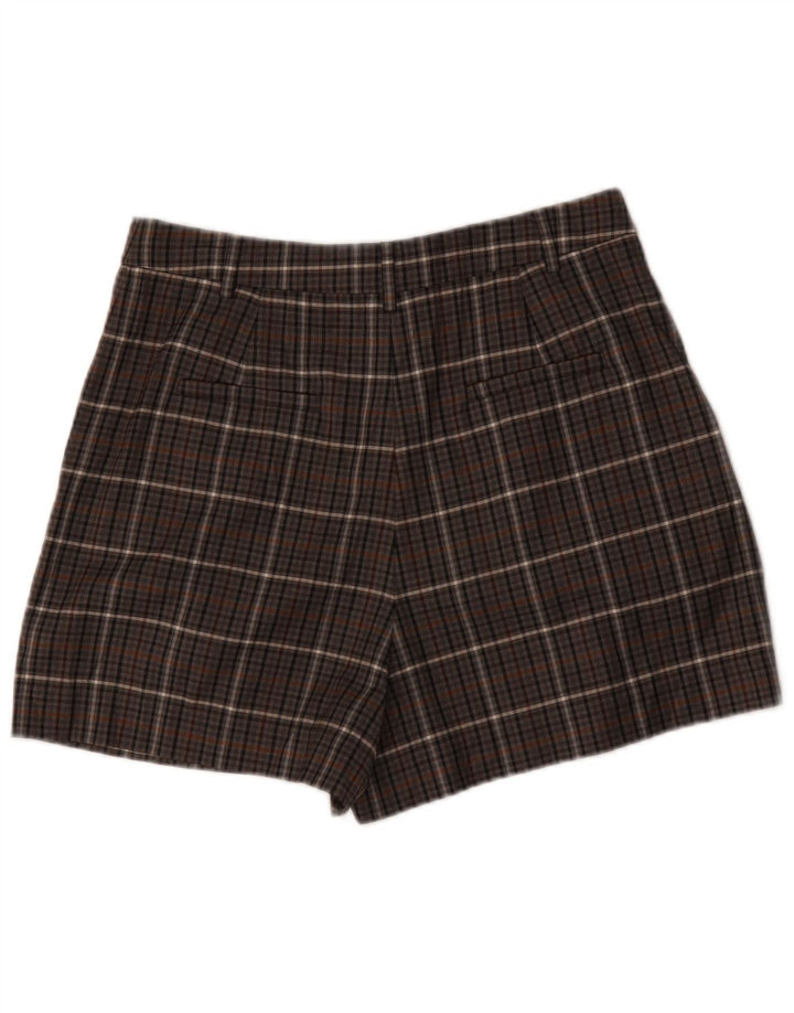 Pantaloncini chino a vita alta da donna Tibi W32 poliestere scozzese marrone medio