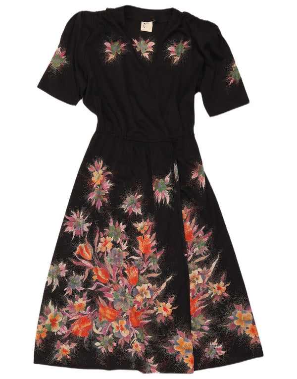 Abito avvolgente trasparente da donna chic UK 12 medio nero floreale