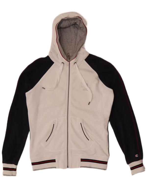 Felpa con cappuccio e zip da donna Champion UK 10 Small Cotone color block bianco