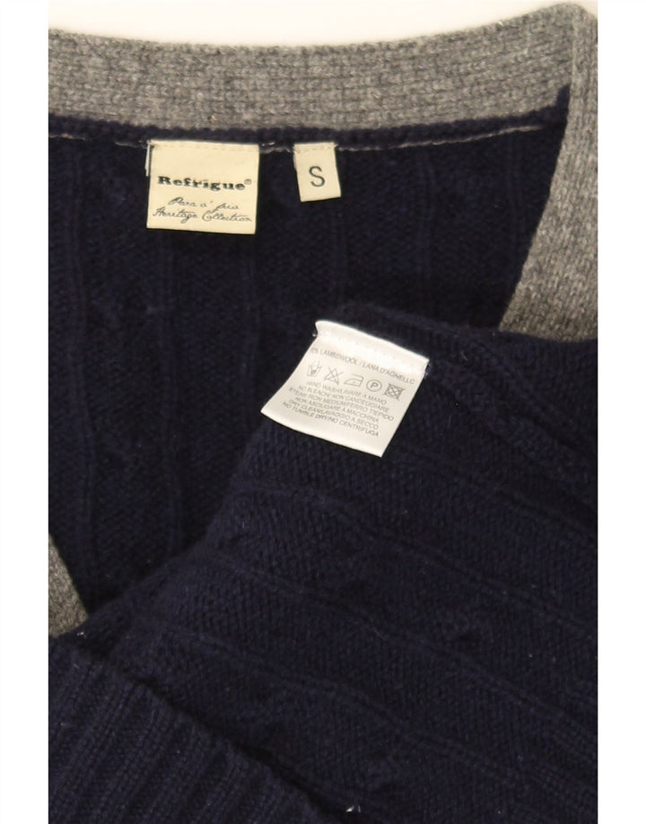Maglione cardigan da uomo REFRIGUE piccolo in lana d'agnello a righe blu navy