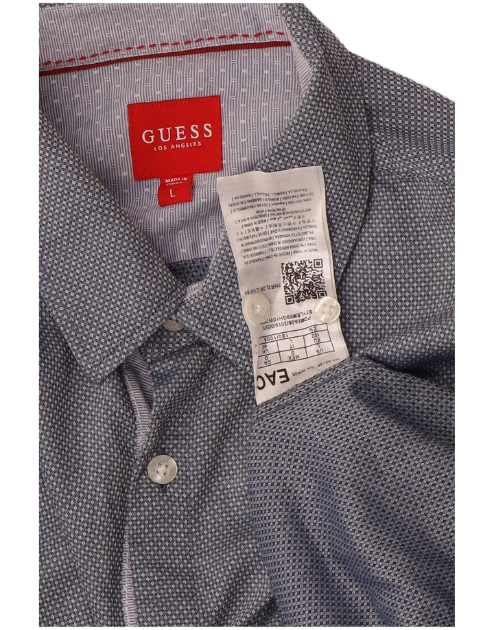 Camicia Guess Uomo Large Blu Geometrica In Cotone