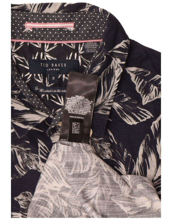 Ted Baker Camicia a maniche corte da uomo taglia 3 cotone floreale medio blu navy