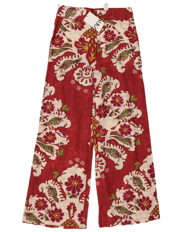 Pantaloni a gamba larga a vita alta da donna Zara Large W30 L33 Lino floreale rosso