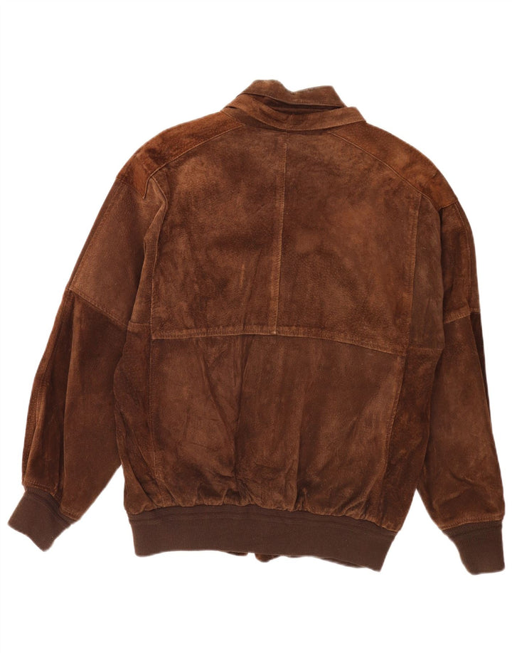 Giubbotto bomber in pelle scamosciata vintage da uomo UK 36 piccolo marrone retrò