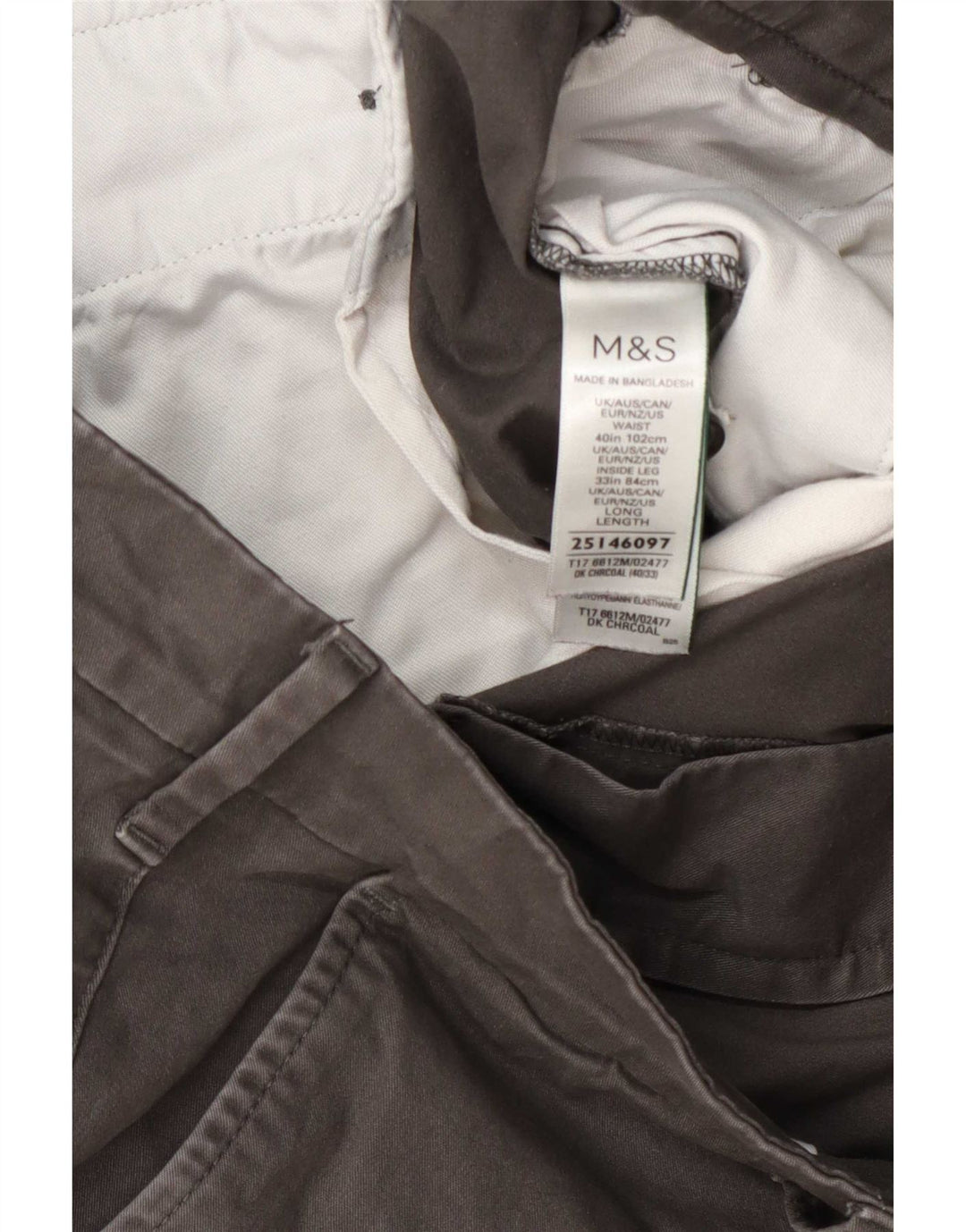 Pantaloni chino vestibilità regolare da uomo Marks & Spencer W40 L33 cotone grigio