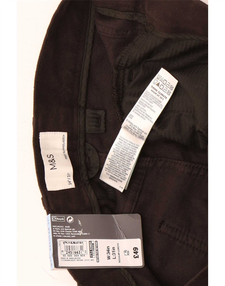Pantaloni casual dritti vestibilità regolare da uomo Marks & Spencer W34 L31 Marrone