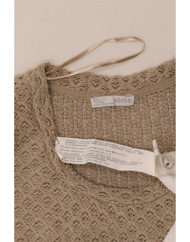 Top Zara da donna all'uncinetto in camicetta UK 12 Poliestere color block beige medio