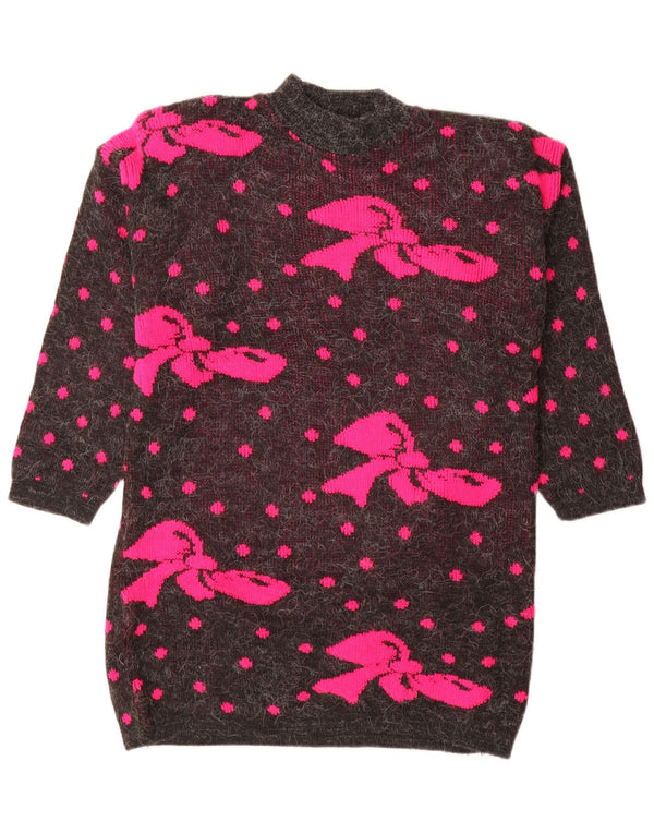 Maglione da donna vintage con collo alto e grafica UK 16 grande grigio maculato
