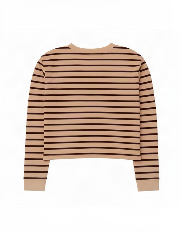 Top corto da donna Zara a maniche lunghe UK 14 Cotone a righe beige medio