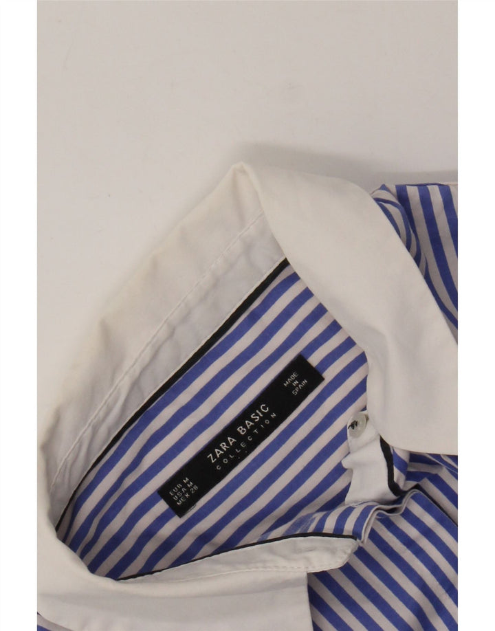 Camicia ZARA Donna UK 12 Gessato Blu Medio