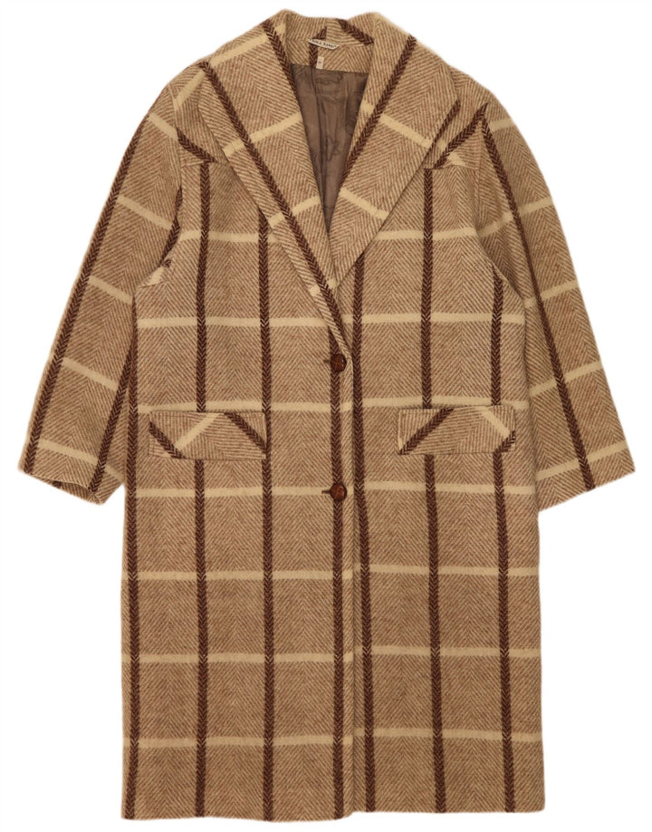 Soprabito oversize da donna vintage UK 14 lana a quadri beige medio