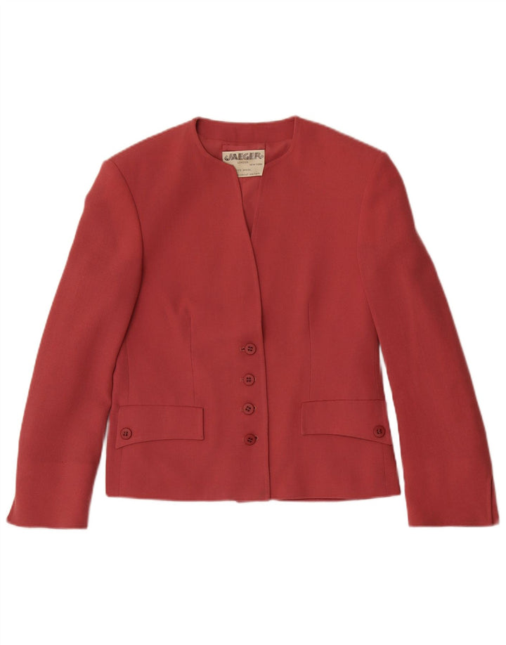 Giacca blazer da donna a 4 bottoni Jaeger UK 8 piccola lana rosa