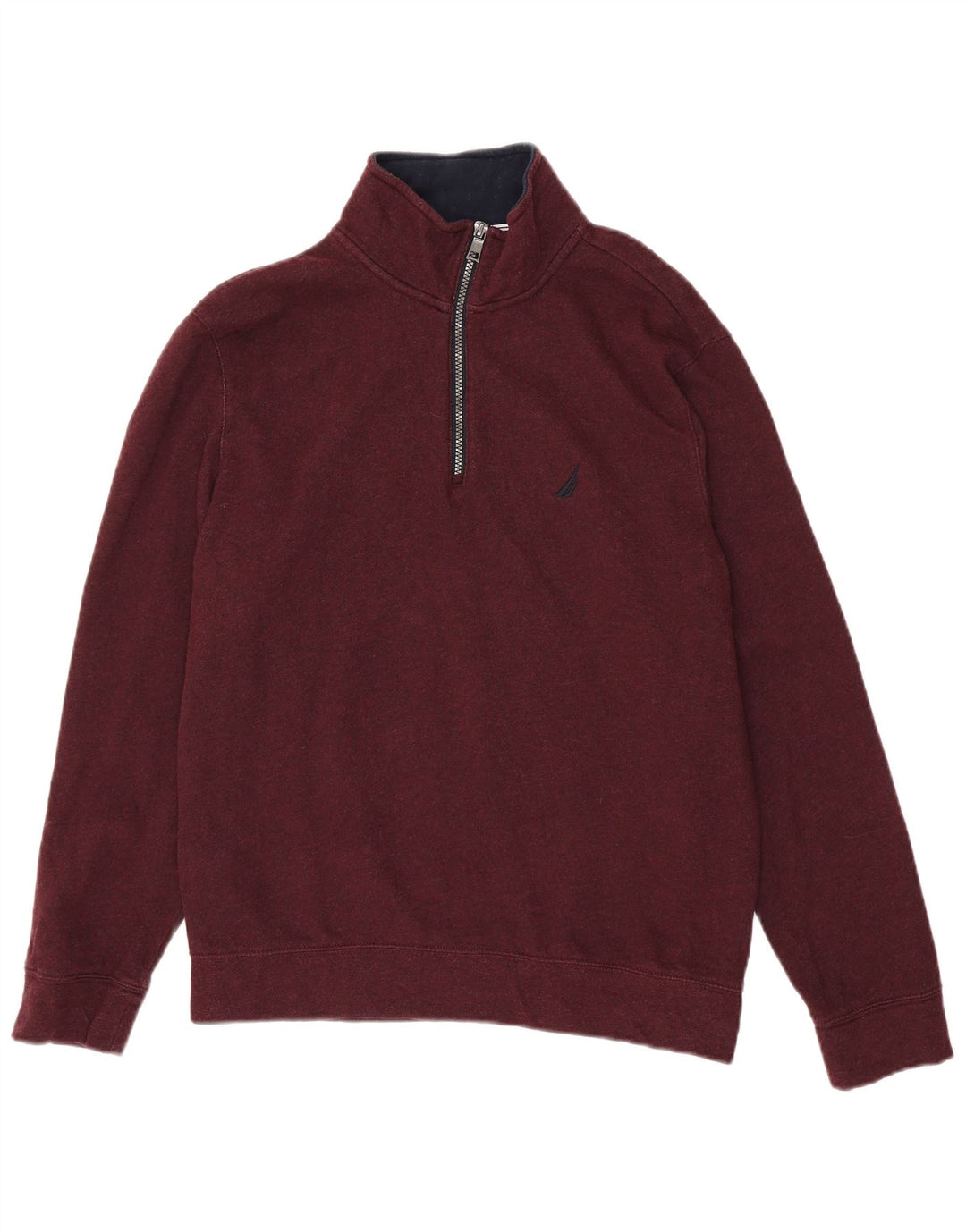 Felpa da uomo Nautica con zip e collo, maglione, cotone medio bordeaux