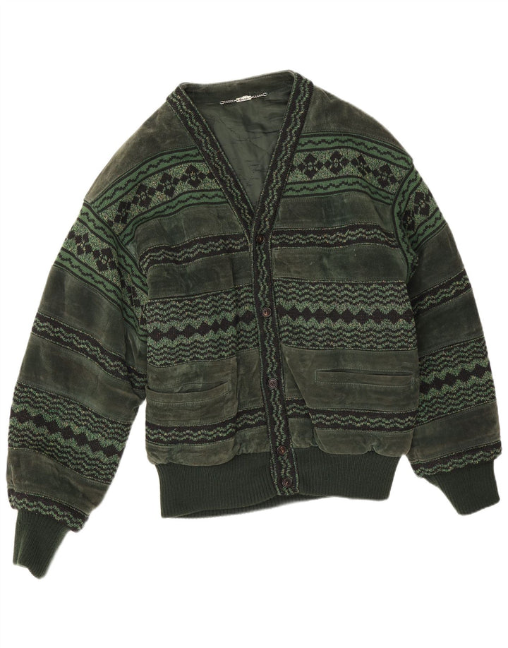 Giubbotto bomber in pelle scamosciata da uomo Breco IT 50 Large in pelle verde