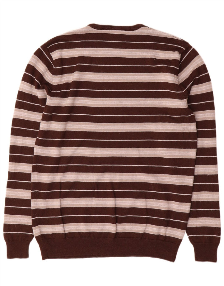 Maglione maglione girocollo da uomo Lacoste taglia 3 piccolo in lana a righe marroni