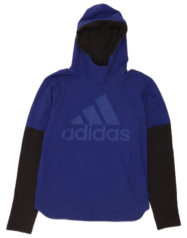 Top Adidas da uomo con cappuccio grafico a maniche lunghe piccolo blu color block