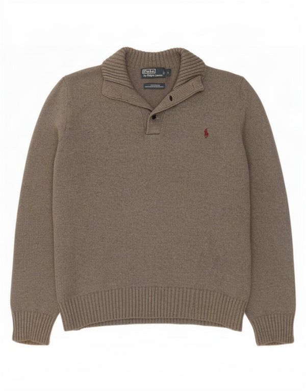Polo Ralph Lauren Maglione da uomo con collo a bottoni, grande cotone grigio