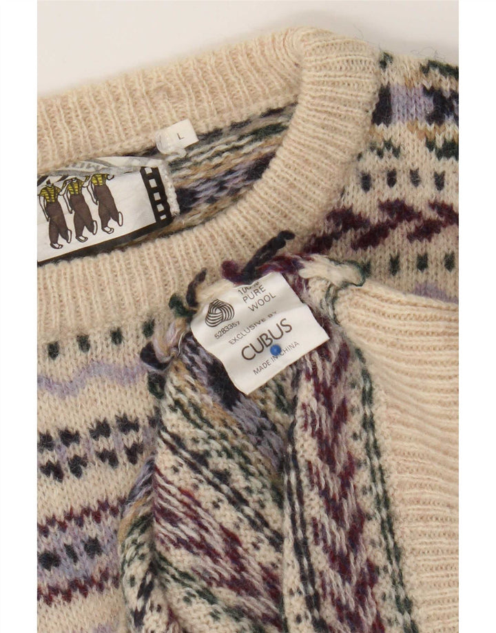 Maglione maglione girocollo da uomo Cubus grande lana Fair Isle beige