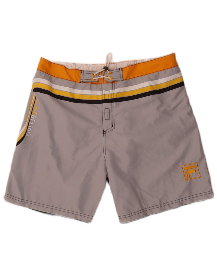 Pantaloncini da bagno grafici da uomo Fila Large in poliestere color block grigio