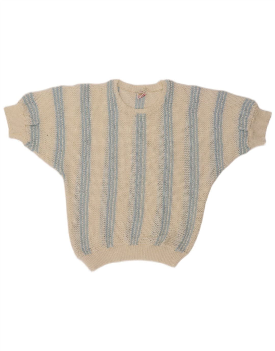 Maglione maglione con scollo a barca da donna VINTAGE UK 12 medio a righe bianco sporco