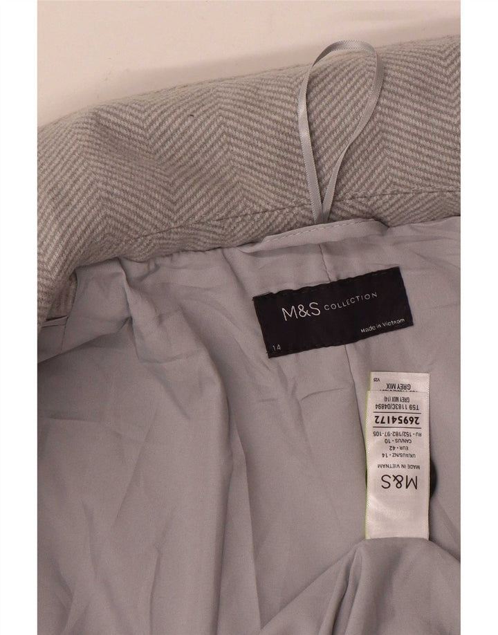 Cappotto da donna Marks & Spencer UK 14 Large Grigio a spina di pesce in poliestere
