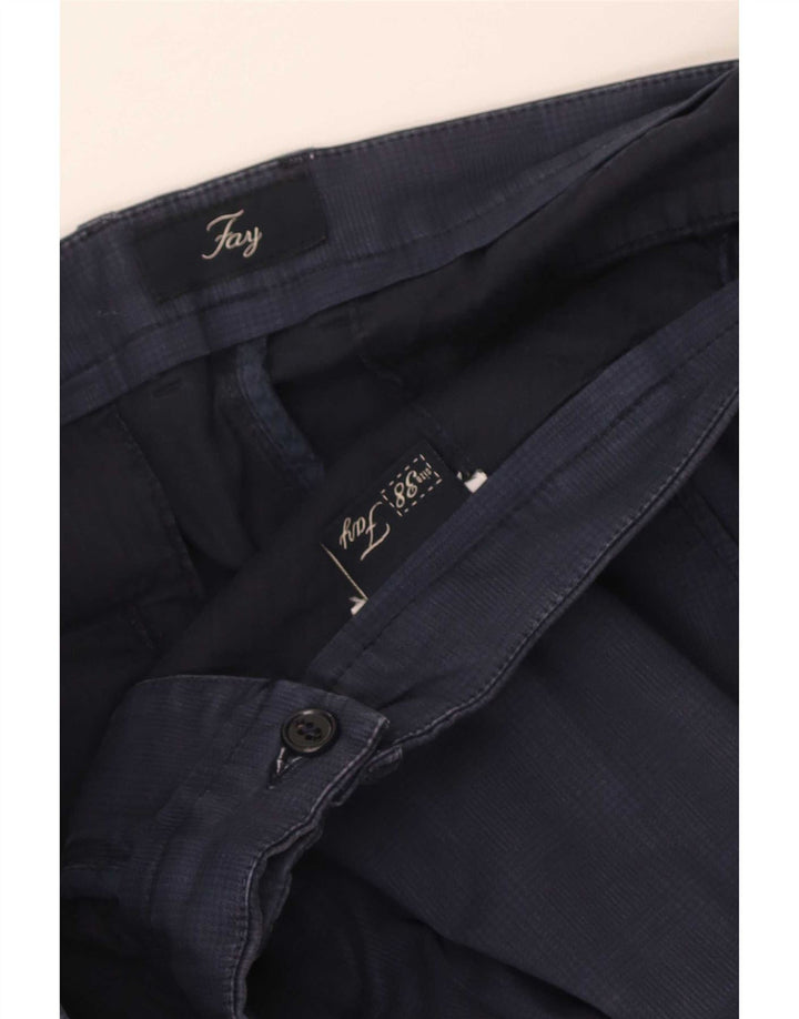 Pantaloni chino slim da uomo Fay W38 L30 blu navy a quadri