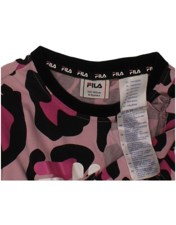 T-shirt corta con grafica FILA per ragazze 9-10 anni in cotone rosa con stampa animalier