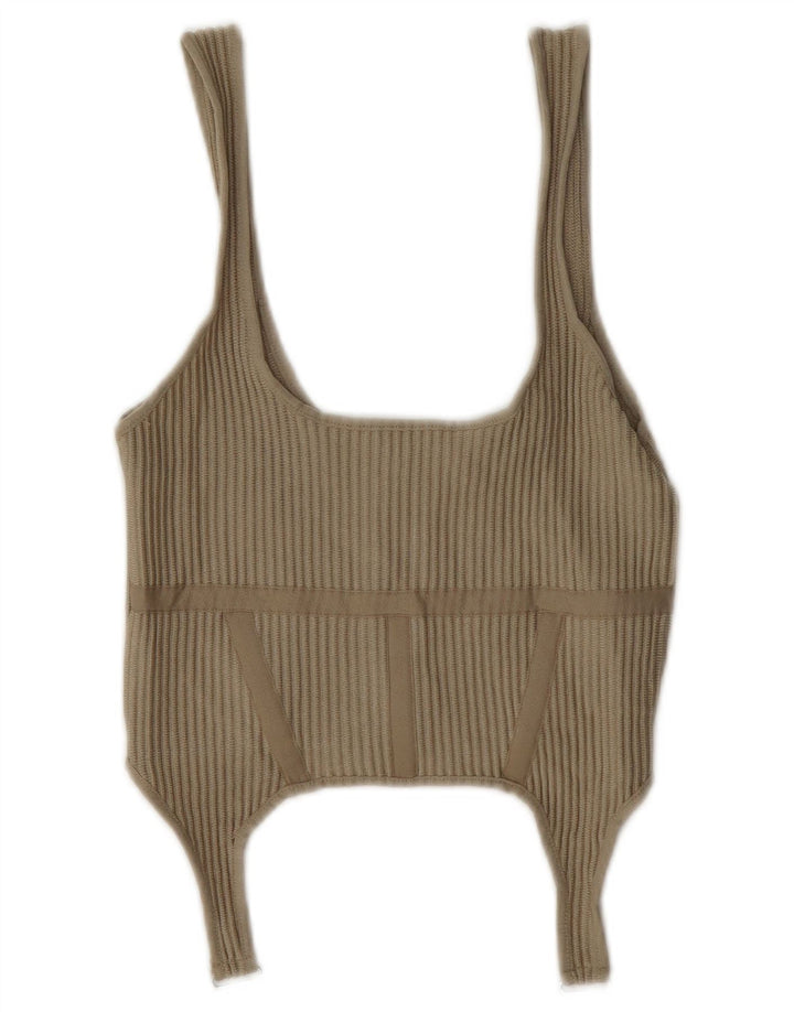 Top corto da donna Zara UK 8 piccolo poliestere beige
