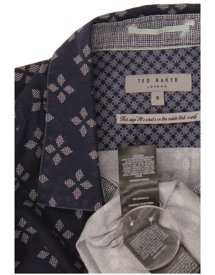 Ted Baker Camicia a maniche corte da uomo Taglia 5 XL Cotone geometrico blu navy