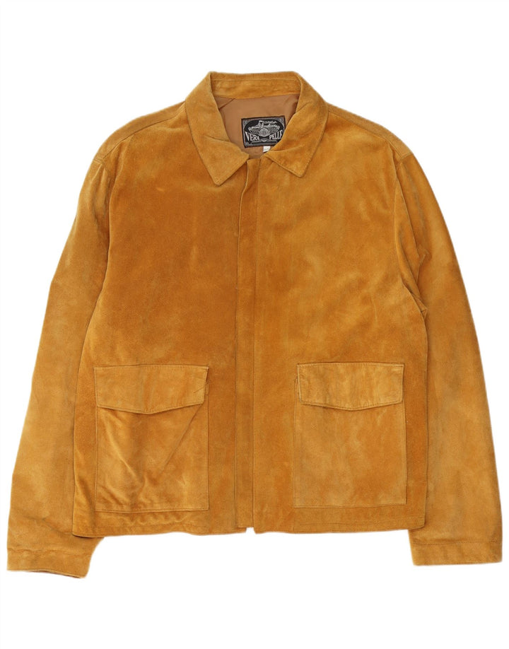 Giacca vintage in pelle scamosciata da uomo IT 54 2XL in pelle marrone