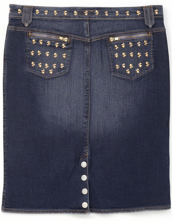 Gonna di jeans da donna Blumarine IT 46 Large W32 Blu floreale Cotone
